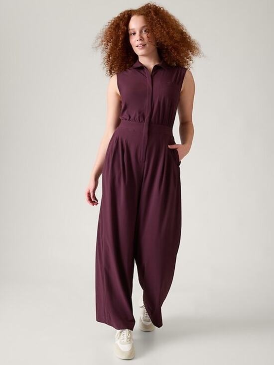 Athleta Pants - Athleta Brooklyn Heights Wide Leg Jumpsuit Size 6 Burgundy Work Travel